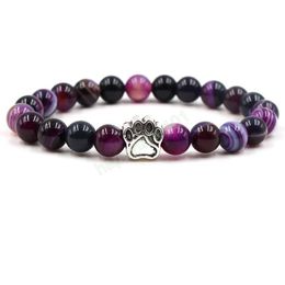 Chakras Stripe Agate Stone Beaded Strands Bracelet Dog Paw Claw Bracelets Healing Energy Yoga Bracelet for Men Women Jewellery Gifts