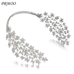 Hair Clips & Barrettes PRMOO Silver Plated Flower Crown For Women Bride Zircon Inlaid Princess Tiara Girl Wedding Accessories