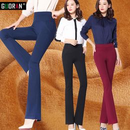 Vintage Office Women Pants Trousers elastic High Waist skinny stretch Flare Wide Leg OL Office Career Capris Work Wear Black 210519