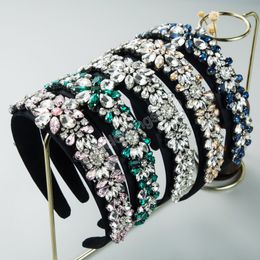 Trendy Color Crystal Flower Headband Vintage Geometric Gemstone Beaded Hairband Female Party Hair Accessories