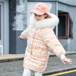 Children's Down Jacket 2021 New Cartoon Long Girl Winter Clothes Thick Warm Real Fox Fur Collar Kids Snowsuit Coat TZ842 H0910