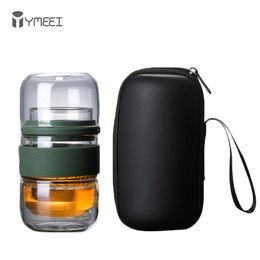 YMEEI Travel Teaware Sets With Carring Cases Glass Puer Teapot Portable Heat-resistant Philtre Flower Tea Outdoor Drinking 210621