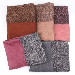 Crinkle Hijab Scarf Patchwork Leopard Shawls Muslim Wrinkle Scarves Cotton Ripples Stretchy Head Wraps Pashmina