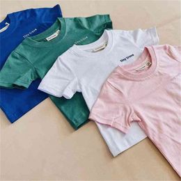 Kids Basic T Shirt For Summer Short Sleeve Brand Design Trov* European Style Solid Colour Girl Tshirts 210619
