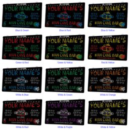 LX1099 Your Names Mug Man Cave Bar Come Early Stay Late Light Sign Dual Colour 3D Engraving