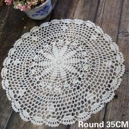Mats & Pads 35CM Round White Beautifully Cotton Lace Crochet Flowers Wedding Dining Doily Christmas Coffee Tea Mat Table Cloth Decor
