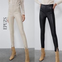 Winter thick skinny PU Leather Pants women elastic high waist pants zipper Sexy joggers ladies pencil Trousers 210521