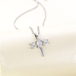 Pendant Necklaces Charm CZ Crystal Animal Chic Stainless Steel Dragonfly Woman Necklace Friend Christmas Gift Trendy Jewellery Collier