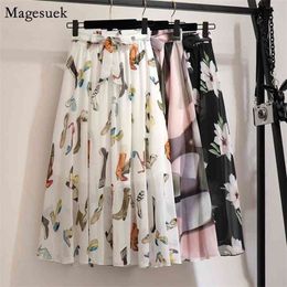 Autumn All-Match Chiffon Skirts Womens Korean High Waist Slim Long Plus Size Floral Woman Mujer Faldas 9830 210512