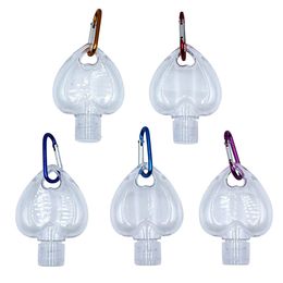 50ML Heart Shape Hand Sanitizer Bottle With KeyRing Hook Clear Transparent Plastic Refillable Containers Schoolbag Pendant Christmas Gift