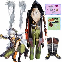 Game Genshin Impact Razor Genshin Cosplay Costume Shoes Necklace Uniform Wig Anime Halloween Party Outfit Y0903
