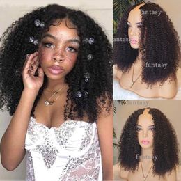 100% Unprocessed Brazilian Afro Kinky Curly Headband Wig Human Hair Glueless U part Wig Kinkys Curl Wigs for Black Women Easy to Go 250%