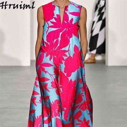 A-line Flower Dress Plus Size Long Elegant Party Summer Sleeveless Causal Holiday Beach Fashion Women Streetwear 210513