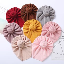 Solid Round Knot Baby Hat Baby Girl Boys Hats Toddler Waffle Bow Turban Headbands Bonnet Infant Caps Newborn Winter Hat
