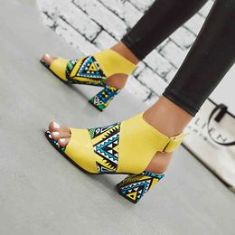 2020 New Fashion Women Stylish Print Sandals Boots Peep Toe Buckle Strap Summer High Heel Gladiator Shoes Hot Sell women shoes J2023