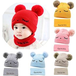 TYRY.HU 2Pcs Baby Winter Hats Scarf Baby Beanies Cap hat male knitted plush Cap For Girls Boys Kids Winter Warm Hat Scarf Set Y21111