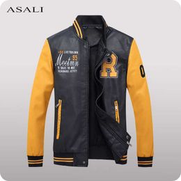 Men Baseball Jacket Embroidery Leather Jacket Mens Brand Autumn Winter Fleece PU Coats Casual Leather Jacket Mens Outerwear 211018