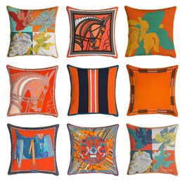 45*45cm Orange Series Cushion Covers Horses Flowers Print Pillow Case Cover for Home Chair Sofa Decorative Pillow T2I51743