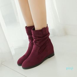 Boots Big Size Women Shoes Ankle For Ladies Woman Winter Fold Sleeve Inside Heighten