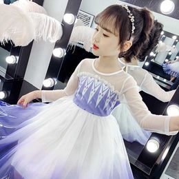 Girls Princess Dress Elgant Long Sleeve Ball Gown for Girl Birthday Party Sunmmer Mesh Costumes 210529
