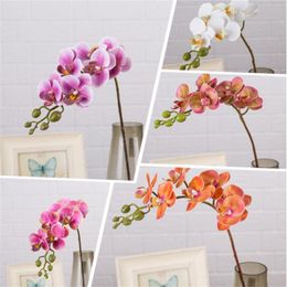 7p Artificial Latex Butterfly Orchid Flowers 7 heads Real Touch Mini Good Phalaenopsis Orchid 25" for Wedding Decorative Flower 210317