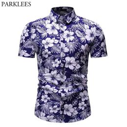 Summer Casual Short Sleeve Floral Shirt Men Brand Slim Fit Mens Dress Shirts Holiday Party Male Fashion Shirt Chemise 210522
