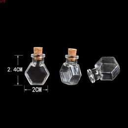 Hexagon Glass Bottles Pendants Small Wishing With Cork Transparent Jars Gifts Vial Handmade bottles 100pcs Wholesalegood qty