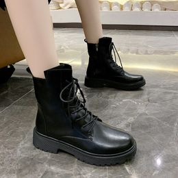 New Autumn Winter Black Leather Boots Punk Booties Thick Bottom Platform Ankle Boots for Women Shoes Woman Short Boots Plus Size