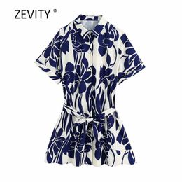 Women vintage short sleeve flower print shirt dress office lady turn down collar bow tied sashes vestido chic Dresses DS4135 210603