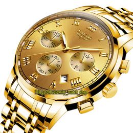 LIGE eternity 9810 Sport Mens Watches Date Dial Japan VK Quartz Chronograph Movement Men Watch Steel Case Gold Stainless Bracelet