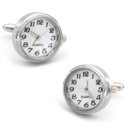 Men's Functional Cufflinks Quality Brass Material Silver Color Real Watch With Battery Cuff Links Whole & Retail