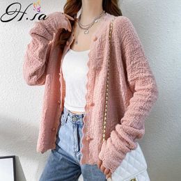 H.SA sweater mujer Women Autumn Knit Cardigans Long Sleeve Button Up Chic Streetwear Pink Harajuku Girls Sweater Cardigans 210716