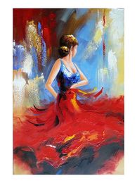 Modern Abstract Dancing Girl Oil Paintings on Canvas Wall Art Flying Skirt Woman Dancer Picture for Office,Hotel,Coffee Shop,Room Decoration, Handpainted,Vertical