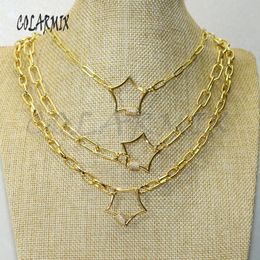wholesale gold jewerly UK - Pendant Necklaces 3Pcs Gold Star Clasp Zircon Color Metal Necklace Jewelry Chain Handmade Jewerly 50596