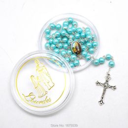 Pendant Necklaces Lourdes Rosary Necklace Blue Glass Bead Silver Plated Eye Pin Box Packed