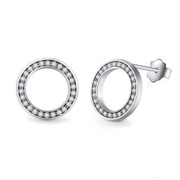 Stud Huitan Temperament Sweet Circle Earrings For Girls Full Paved Shiny CZ Stone Delicate Women's Gift Trendy Jewellery