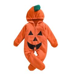 Ma&Baby 0-24M born Infant Baby Girls Boys Halloween Costume Pumpkin Romper Long Sleeve Hooded Jumpsuit Cute Clothes 211101