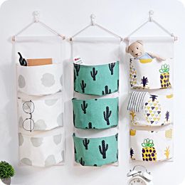 Storage Bags Creative Three Pocket Bag Bedroom Wall Groceries Cosmetics Key Organiser Polyester Cotton Material Waterproof