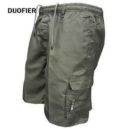 Men Shorts Multi Pocket Summer Loose Zipper Cargo Shorts Casual Cotton Mens Short Pant Drawstring Elastic Waist Pants 210603