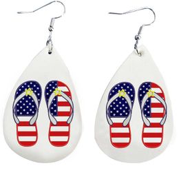 Love Hippie Flip Flops American Flag Independence Day Earrings Summer Beach Usa Patriotic Sandals for Women Q0709