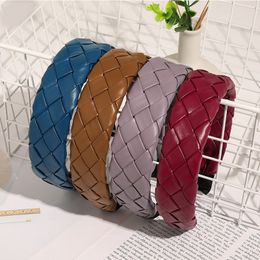 PU Leather Braided Headband Artificial Leather Grid Weaving Hairband Wide Brim Turban Head Hoop Girls Headwear Hair Accessories