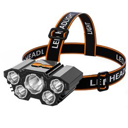 Portable Outdoor USB Rechargeable Head-mounted Flashlight with 1200mA Battery 5 LEDs 5W Strong Headlamp for Night Safety Cycling