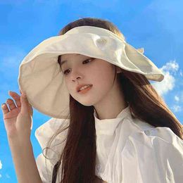 2021 Fashion Women 2 In 1 Foldable Sunscreen Anti-UV Hair Hoop Caps Sun Visor Hat Empty Top Summer Girls Comefortable G220301