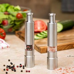 Manual Pepper Mill Salt Shakers One-handed Pepper Grinder Stainless Steel Spice Sauce Grinders Stick Kitchen Tools RRB12356