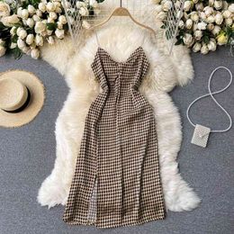 Elegant Retro houndstooth sexy strapless dress for womens midi A-Line dress summer vintage party dress vestido 210514