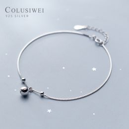 COLUSIWEI Real 925 Sterling Silver Simple Bell With Small Bead For Womrn Cute Round Anklet Link Chain Fashion Jewelry