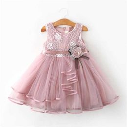 Lace Little Princess Dresses Summer Solid Sleeveless Tulle Tutu Dresses For Girls 2 3 4 5 6 Years Clothes Party Pageant Vestidos Q0716