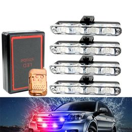 12V 16 LED Strobe Flash Warning Emergency Light Wireless Remote Controller Dash Flashing Lamp Vehicle Lights Red Yellow Blue 4pcs/Set