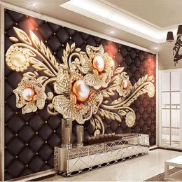 3d stereoscopic wallpaper Black simple Jewellery diamond wallpapers pearl flower European pattern background wall