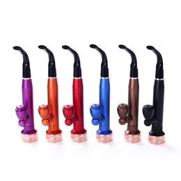 Colourful Aluminium Alloy Pipes Dry Herb Tobacco Smoking Stand Handpipe Removable Philtre Holder With Grinder Mouthpiece Cigarette